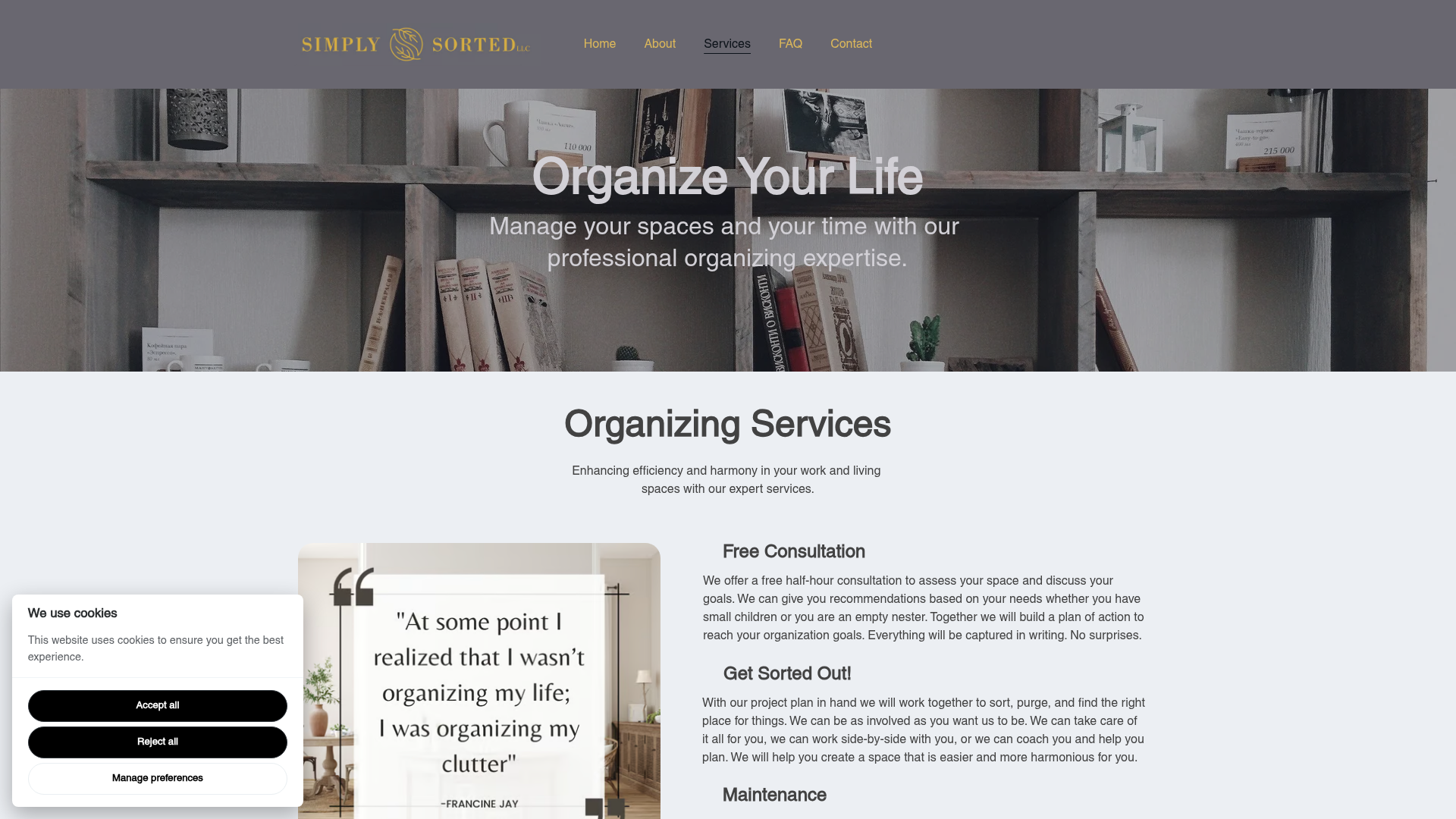 Simply Sorted LLC website homepage