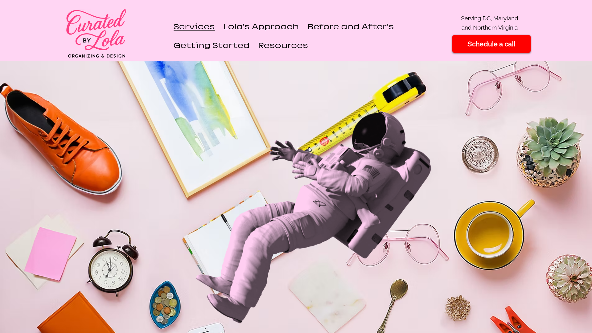 Curated By Lola website homepage for professional organizing and design in Washington, DC