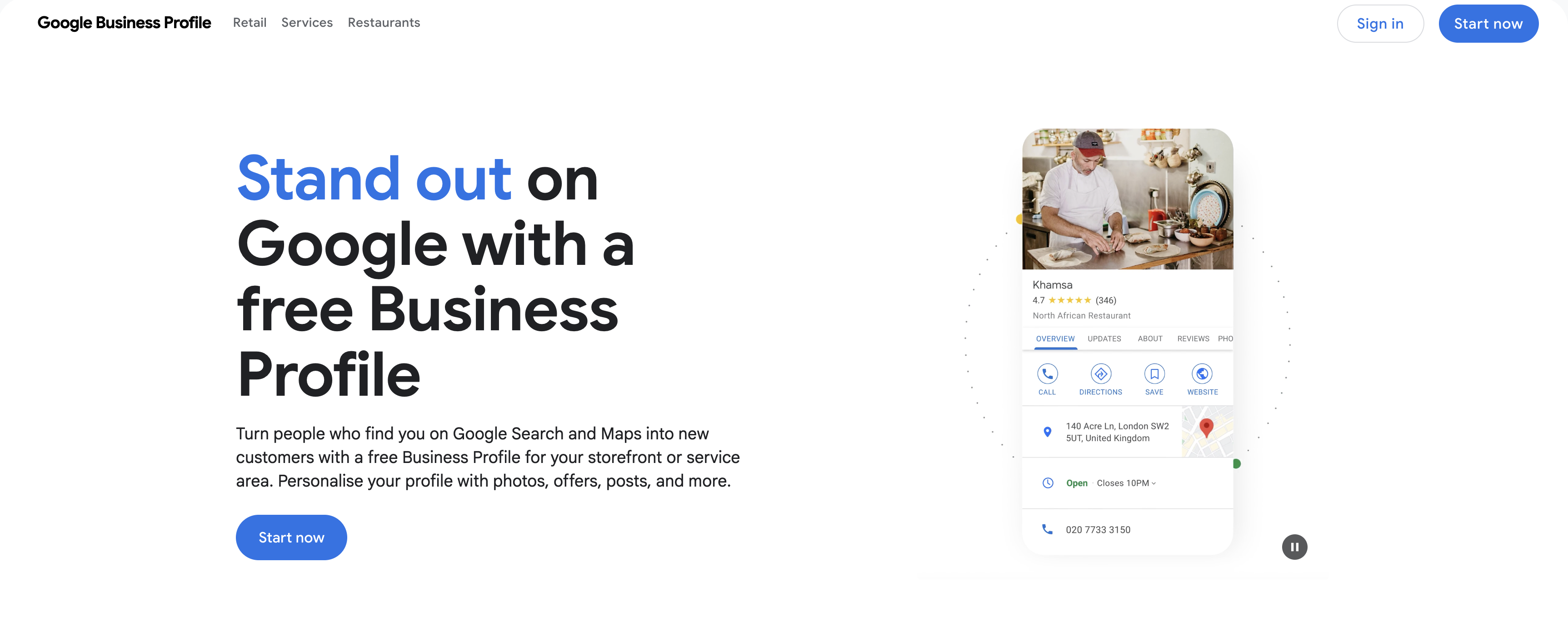 Google Business Profile homepage