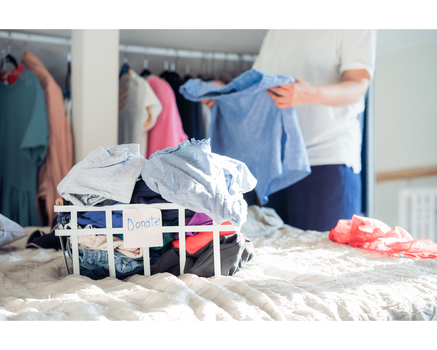 Clothing being sorted during a home organizing project