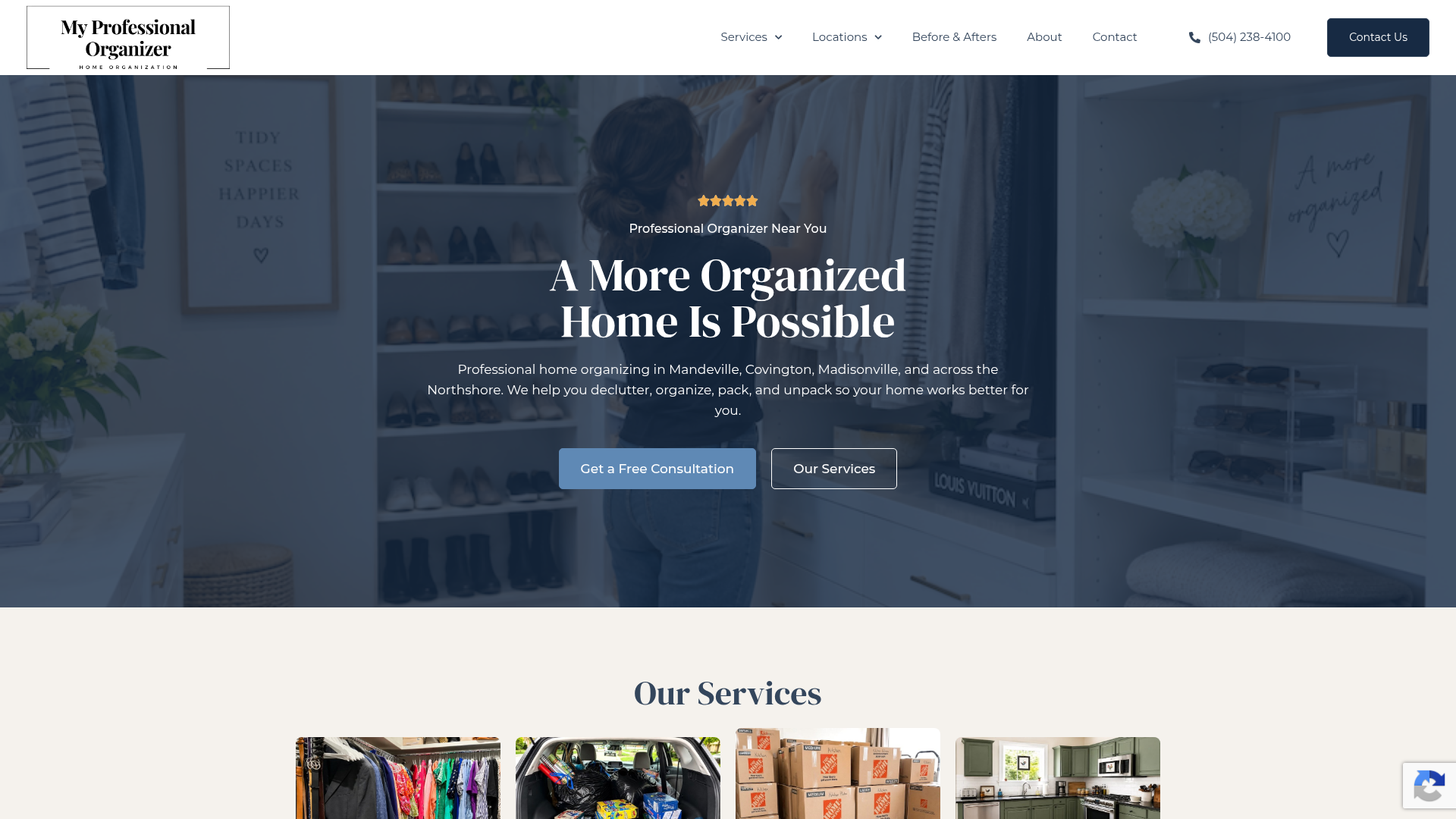 My Professional Organizer website homepage
