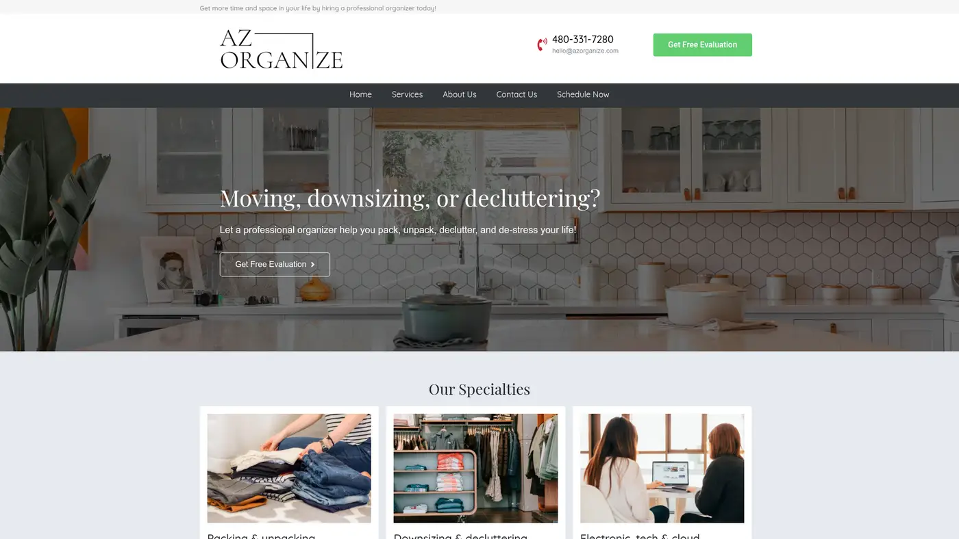 AZ Organize website screenshot