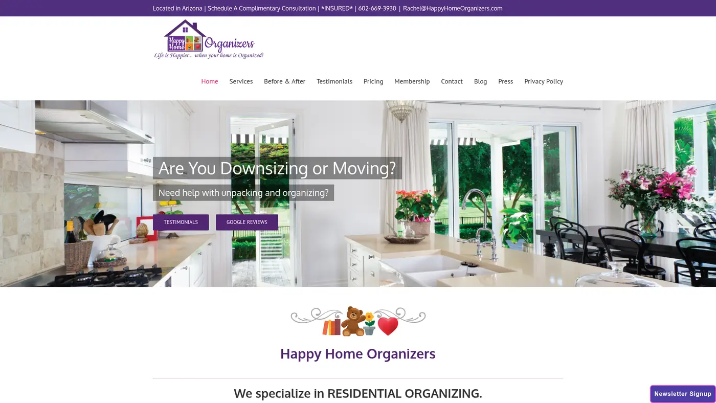 Happy Home Organizers website screenshot