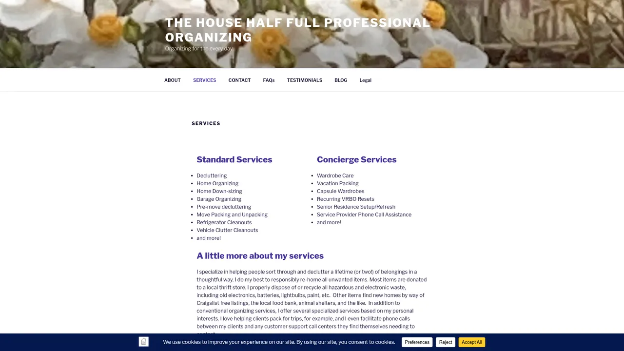 The House Half Full services webpage screenshot